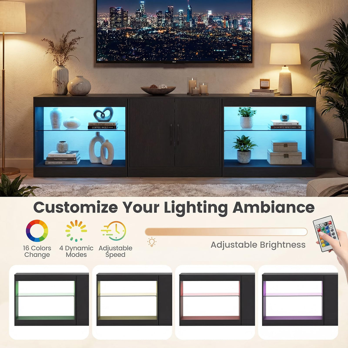 Goflame LED TV Stand for 85 Inch TV | Modern Entertainment Center with Power Outlets