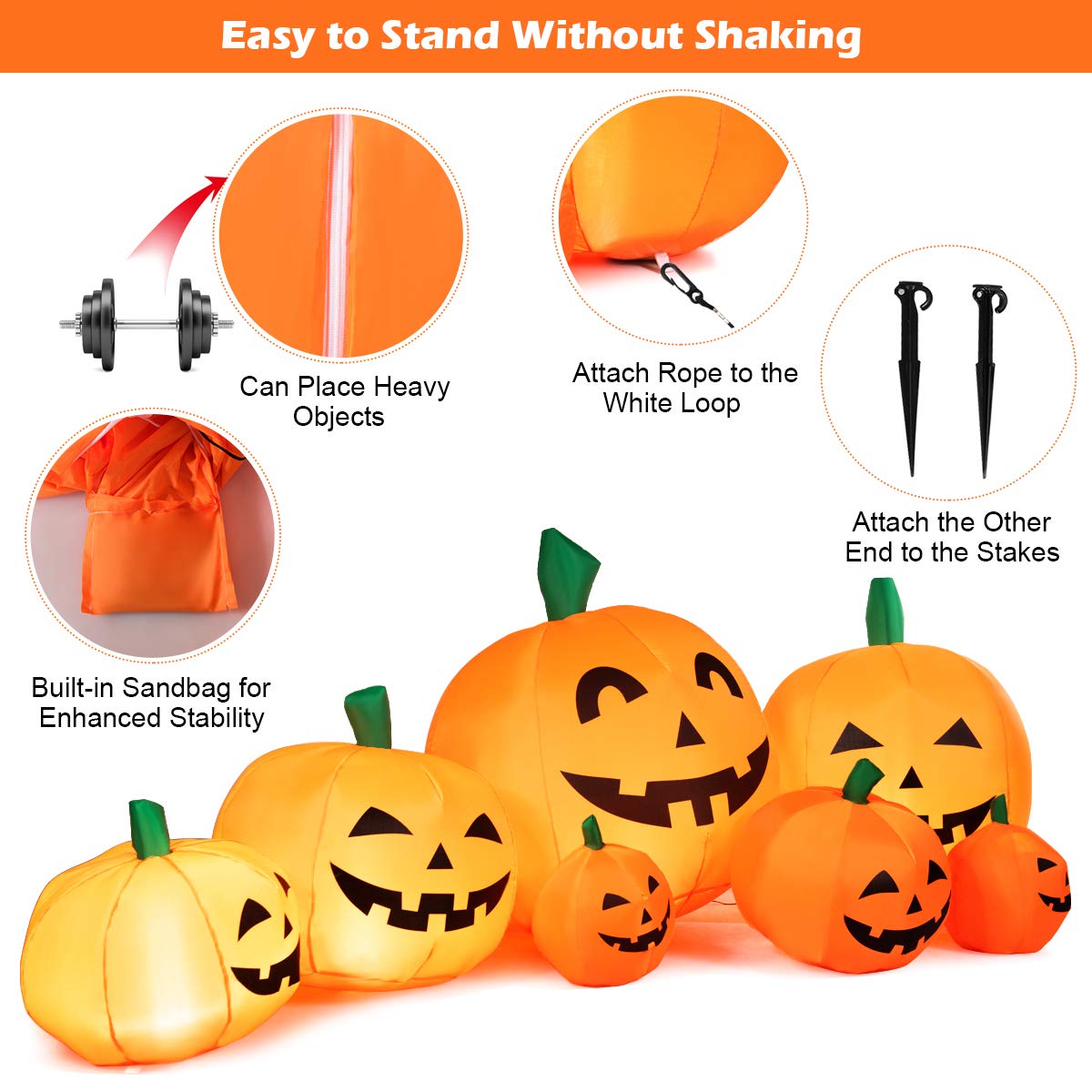 7.5 Ft Halloween Inflatable Pumpkin Patch, Inflatable Blow Up Flashing Lights 7 Pumpkins
