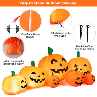 7.5 Ft Halloween Inflatable Pumpkin Patch, Inflatable Blow Up Flashing Lights 7 Pumpkins