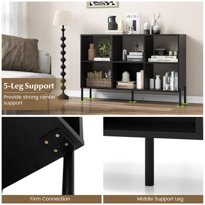 Goflame 6 Cube Bookcase, 3-Tier 47" Long Wood Bookshelf w/ 5 Metal Legs, Adjustable Shelf, Anti-toppling Device