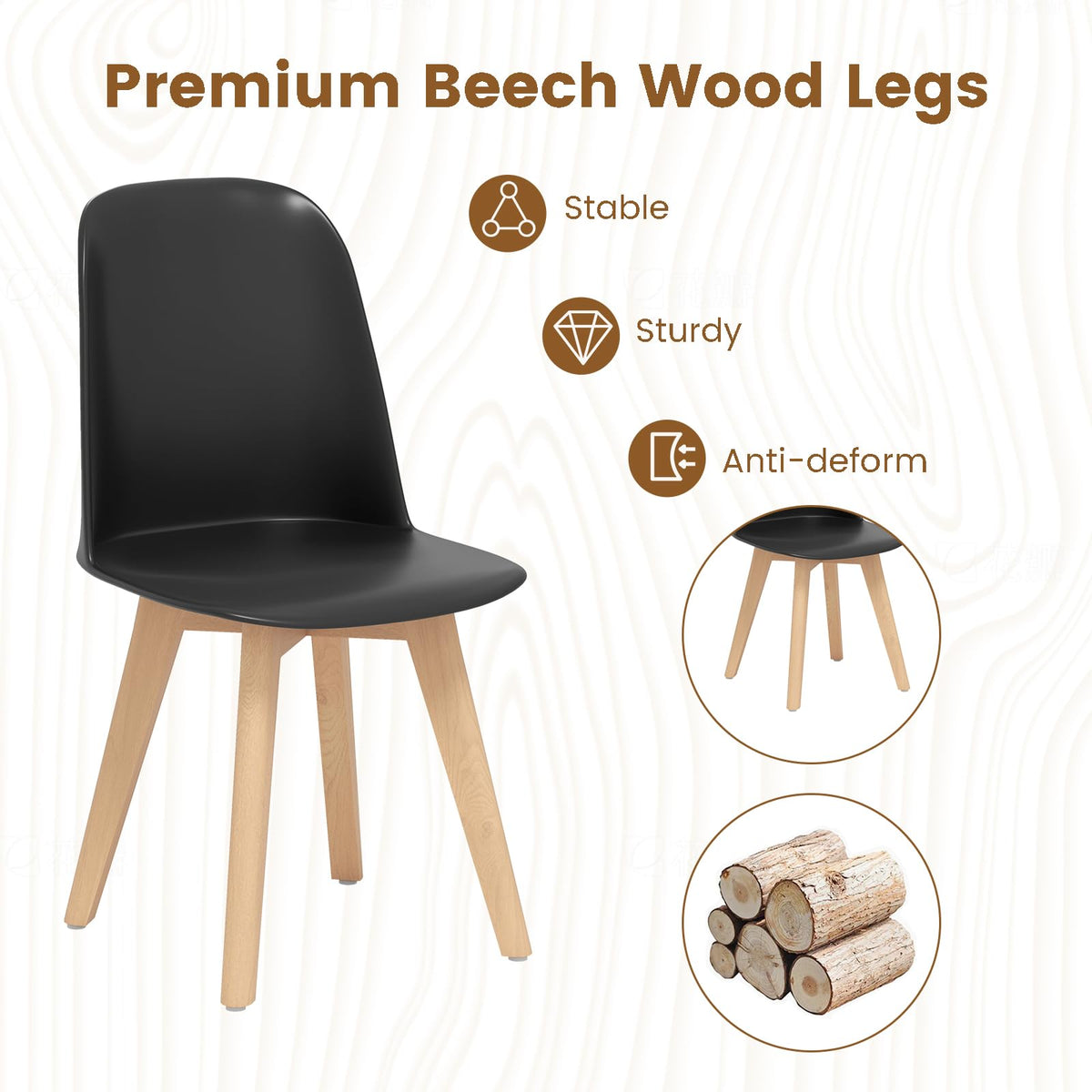 Goflame Modern Dining Chairs Set of 2/4 Armless Kitchen Chair w/Solid Beech Wood Legs