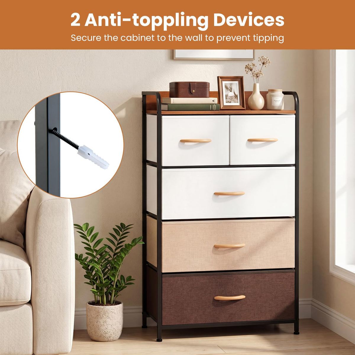Goflame 5-Drawer Fabric Dresser with Removable Fabric Bins