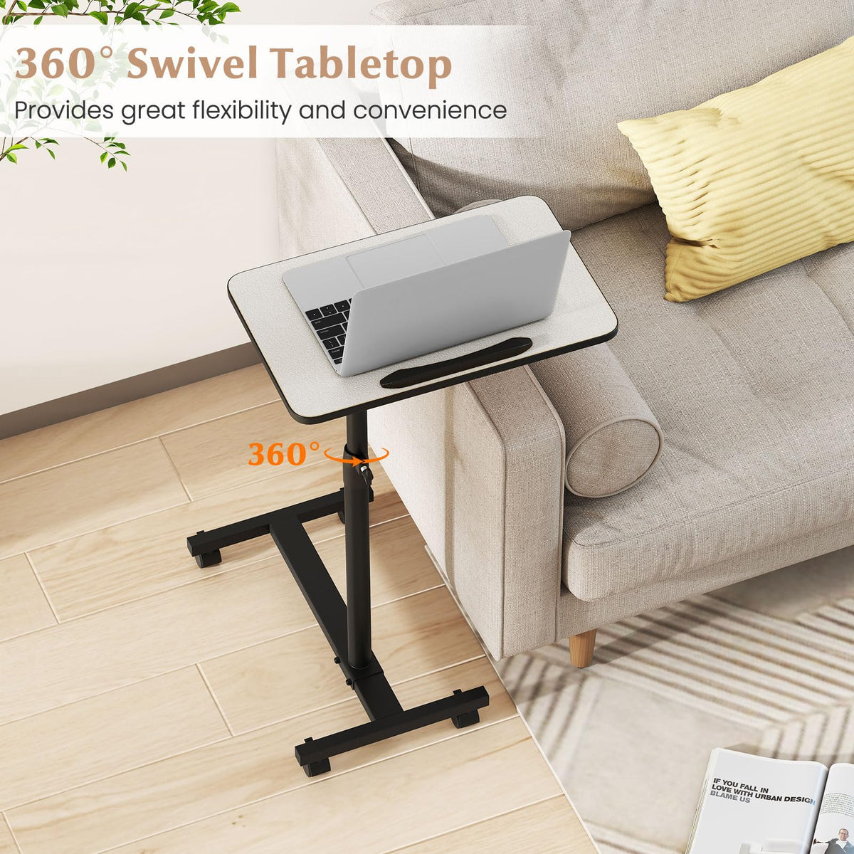Goflame Overbed Table with Wheels Medical Adjustable Bedside Table
