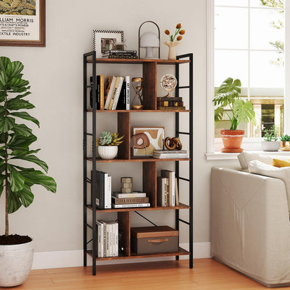 Goflame 5-Tier Tall Bookshelf 61" Industrial Bookcase w/Metal Frame