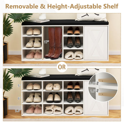 Goflame Shoe Bench, 3 Tier 9 Cubes Storage Bench with Adjustable Shelves (Rustic Brown)