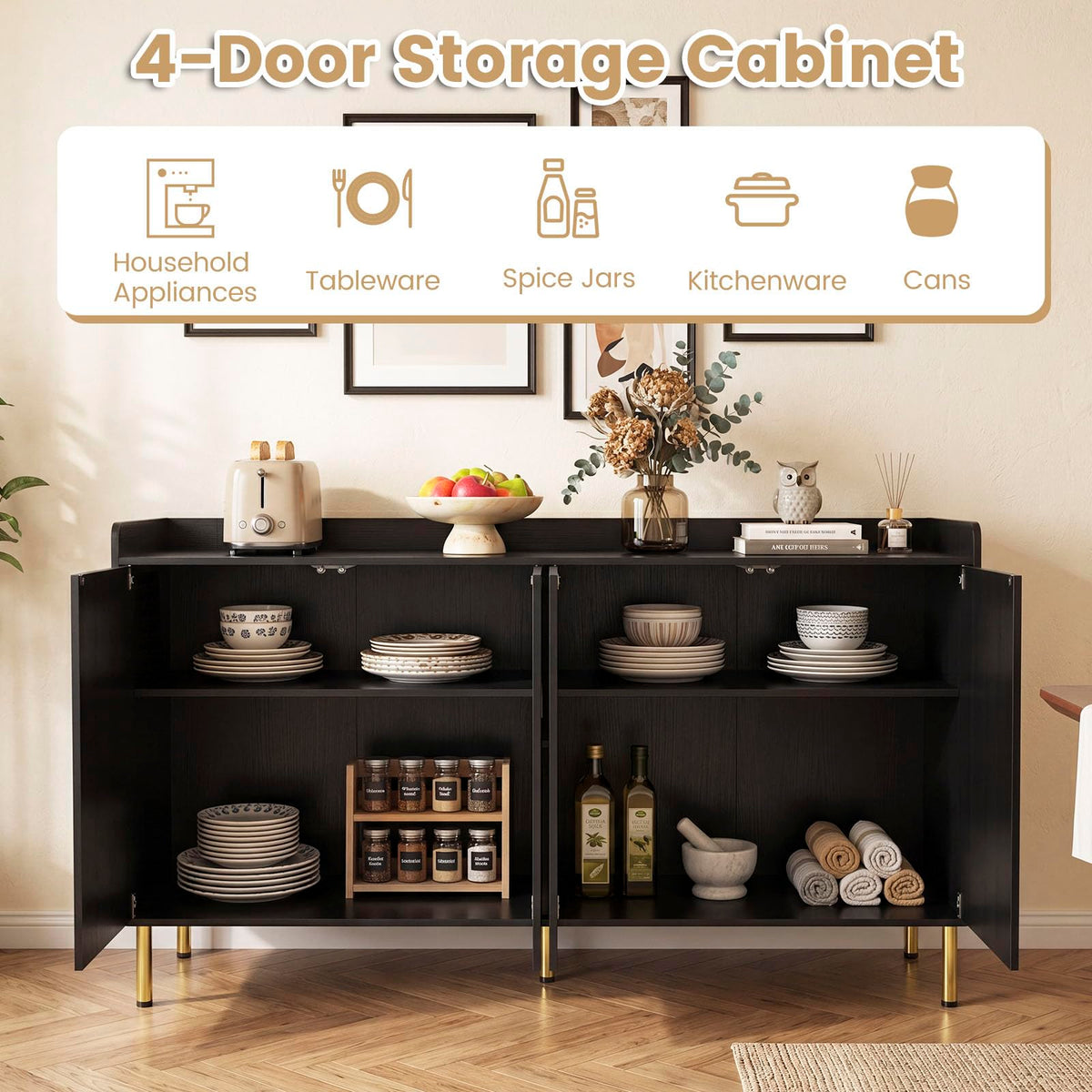 Goflame 55" Modern Buffet Cabinet with 4 Doors