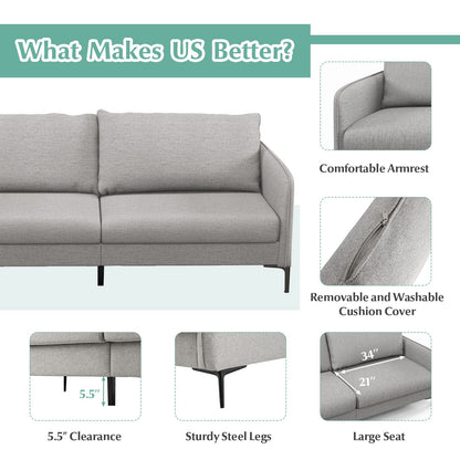 Goflame Upholstered Sofa Couch, 76" Modern Grey Loveseat