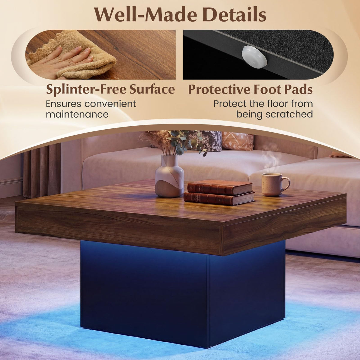Goflame LED Coffee Table with Remote for Living Room