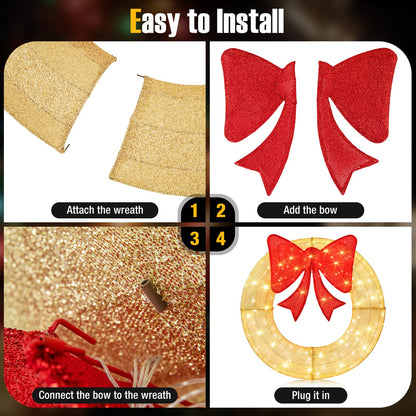 Goflame 48 Inch Pre-Lit Christmas Wreath, Indoor/Outdoor Xmas Decoration with 200 LED Lights