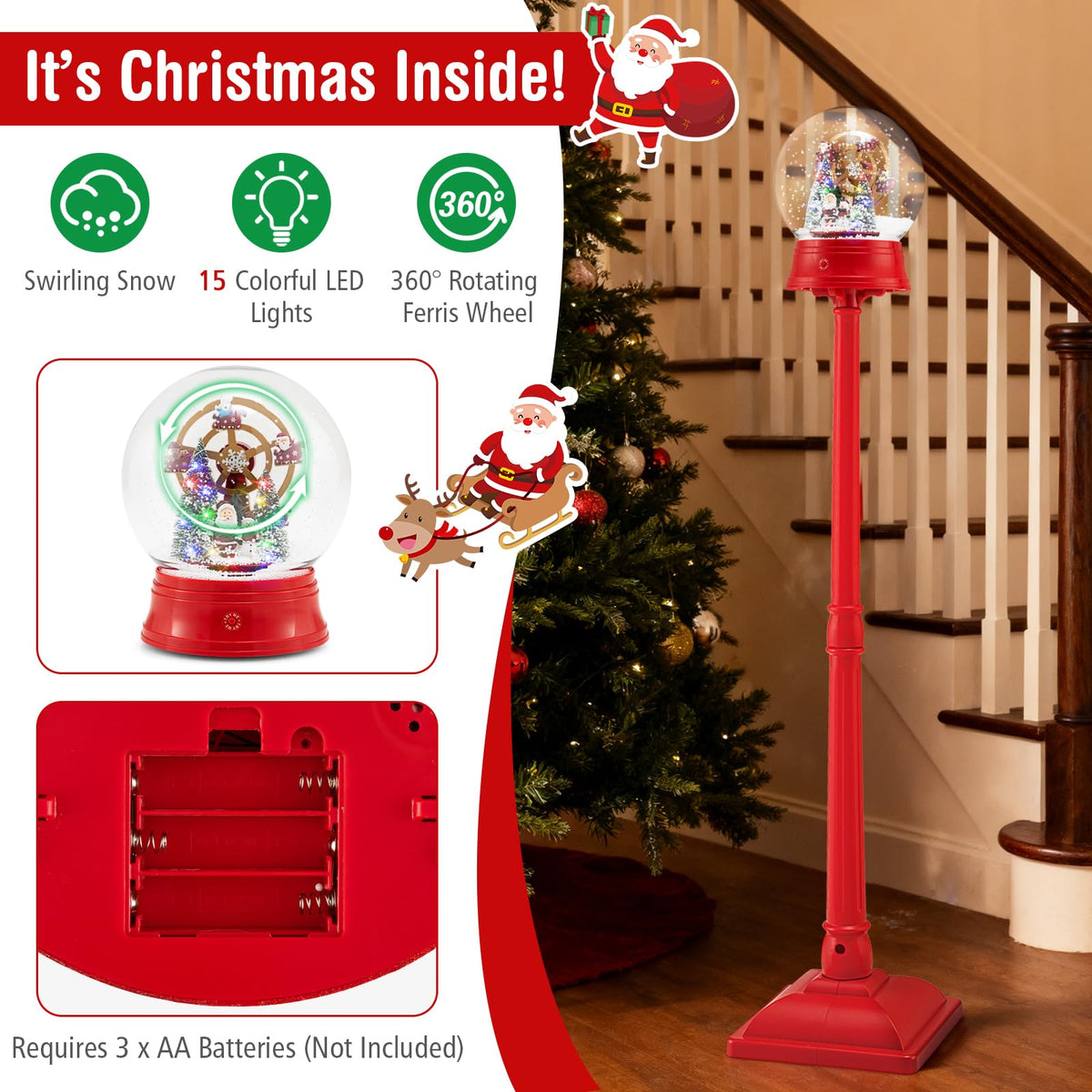 Goflame 5 Ft Christmas Snow Globe Lantern ( Snowing Santa with Ferris Wheel )