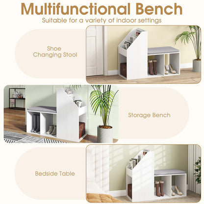 Goflame Shoe Storage Bench, Entryway Bench w/Side Holder & Padded Seat Cushion, 3 Storage Compartments