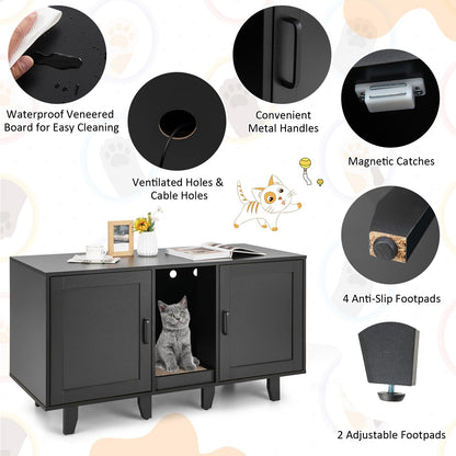 Goflame Cat Litter Box Enclosure - Cat Washroom Hidden Furniture with 2 Storage Cabinets