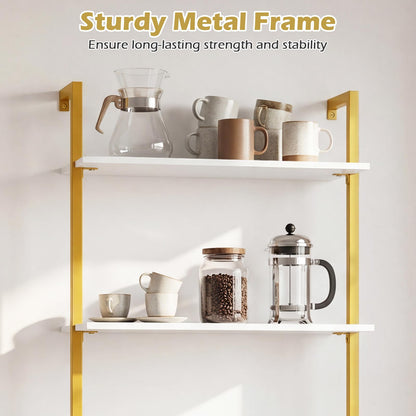 Goflame Ladder Shelf | 3-Tier Wood Wall Mounted Bookshelf with Metal Frame (1/2)