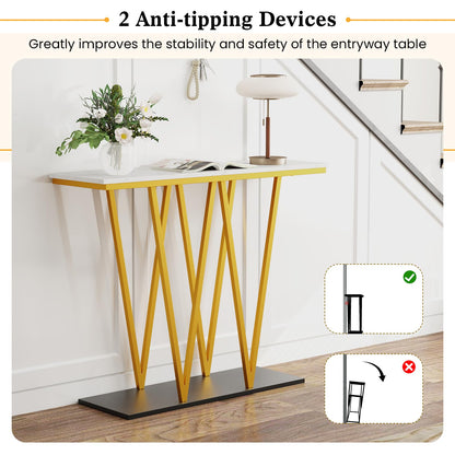 Goflame Gold Entryway Table 40 Inch Modern Console Table with Faux Marble Table and Metal Frame