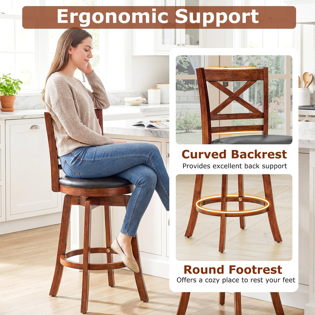 Goflame 25 Inch Swivel Bar Stools Set of 2/4 with PU Faux Leather Upholstered Seat