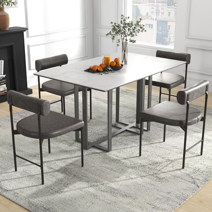 Goflame Dining Chairs, Faux Leather Upholstered Kitchen Side Chair with Padded Backrest and Cushion, Metal Legs