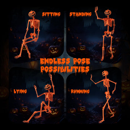 Goflame 5.2 Ft Life-Size Posable Skeleton with Pumpkin Head Halloween Orange Skeleton Decoration