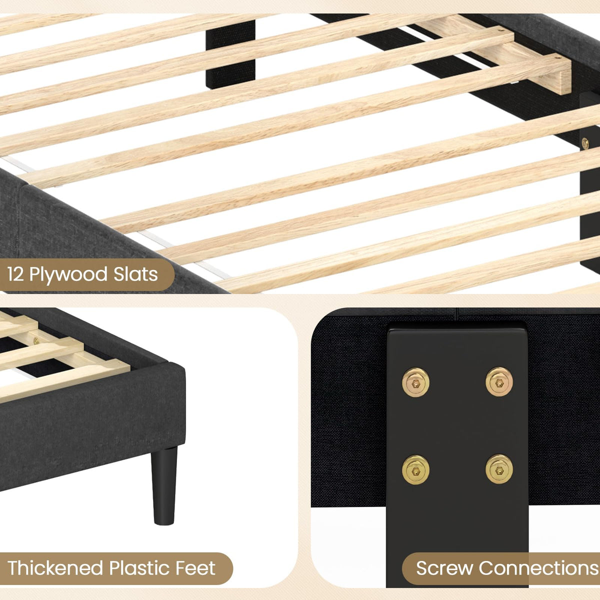 Modern Queen/Full/Twin Size Upholstered Platform Bed Frame with Geometric Tufting Headboard