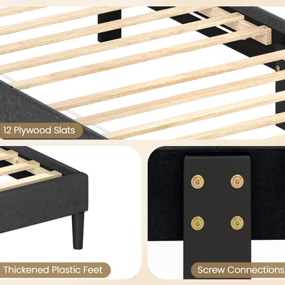 Modern Queen/Full/Twin Size Upholstered Platform Bed Frame with Geometric Tufting Headboard