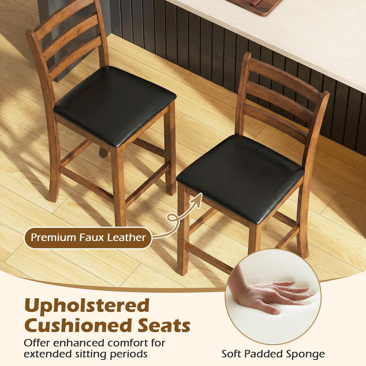 Goflame 24" Ladder Back Wood Counter Bar Stools Set of 2/4 Padded Faux Leather Upholstered Seat & Footrest