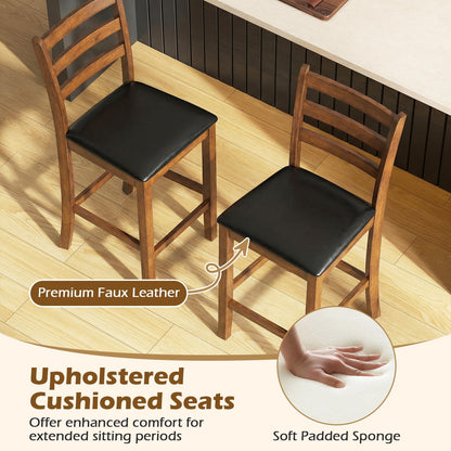 Goflame 24" Ladder Back Wood Counter Bar Stools Set of 2/4 Padded Faux Leather Upholstered Seat & Footrest
