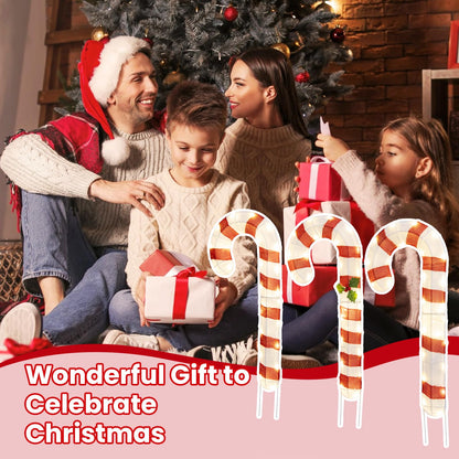 Goflame Lighted Candy Canes, Set of 3 Christmas Tinsel Candy Cane Decoration with 75 Warm White LED Lights