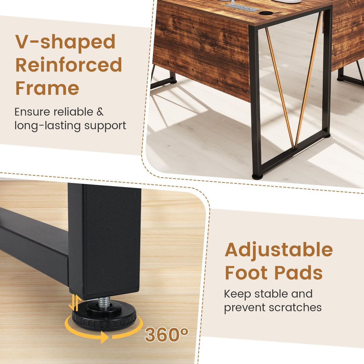 Goflame L Shaped Desk with Drawers, 59” Large Computer Desk with Power Outlet