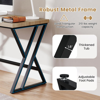 Goflame Large Computer Desk 59" Industrial Home Office Desk with Z-Shaped Metal Leg & Crossbar