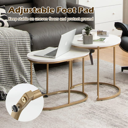 Goflame Modern Nesting Coffee Table Set of 2, Accent Marble Look Stacking Side Table for Living Room Bedroom