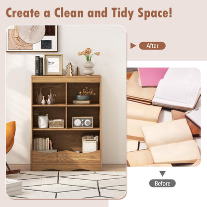 Goflame Storage Cabinet, Small Bookshelf, Short Bookcase with 4 Open Storage Cube & Bottom Compartment
