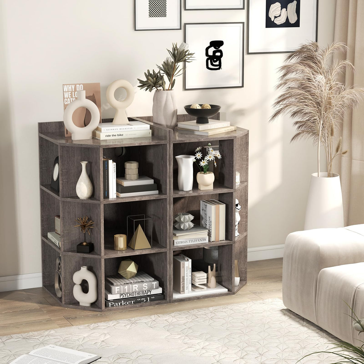 Goflame 3-Tier Corner Cabinet with Charging Station, Corner Shelf with 9 Cubbies, 2 USB Ports & 4 Outlets