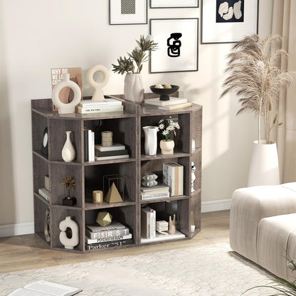 Goflame 3-Tier Corner Cabinet with Charging Station, Corner Shelf with 9 Cubbies, 2 USB Ports & 4 Outlets