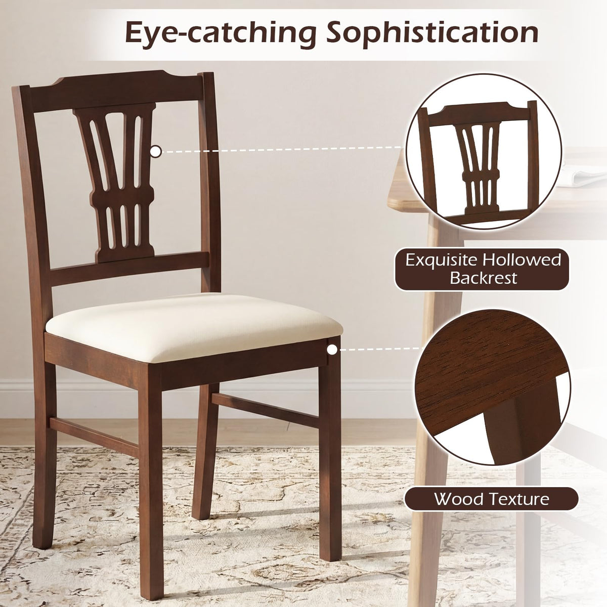 Goflame Wooden Dining Chairs Set of 2/4 Upholstered Kitchen Chairs