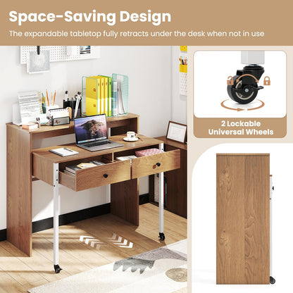 Goflame Small Computer Desk with Hutch & Drawers