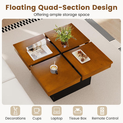 Goflame Square Coffee Table | 31.5 Inch Mid Century Modern Center Table with Solid Wood Veneered Split Top