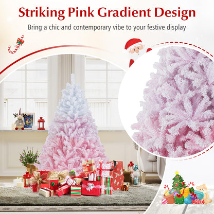 Goflame Pink Gradient & White Snow Flocked Christmas Tree | Home Office Decoration