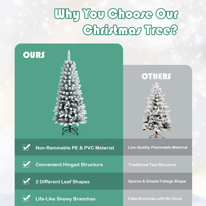 Goflame Snow Flocked Pencil Christmas Tree, Hinged Artificial Slim Xmas Tree - GoflameUS