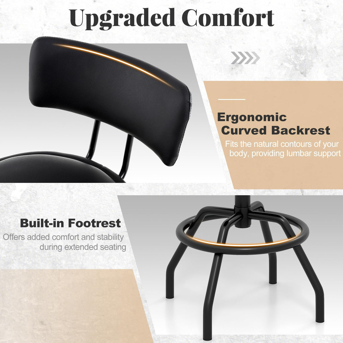 Goflame Swivel Bar Stools Set of 1/2/3/4, 24.5"-29" Height Adjustable Counter Height Chairs w/Back