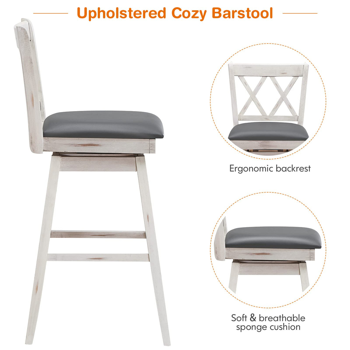 Goflame Bar Stool with Foot Rest Upholstered Cushion & Ergonomic Backrest