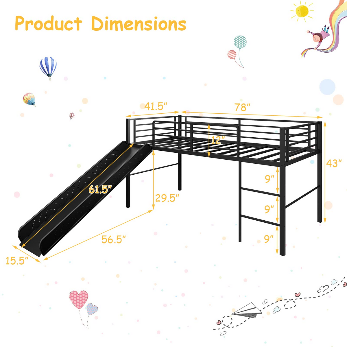 Goflame Twin Loft Bed with Slide