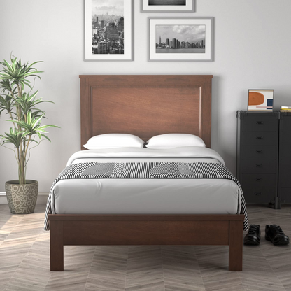Queen/Full/Twin Size Platform Bed w/ Rubber Wood Legs & Integrated Headboard | Wooden Bed Frame