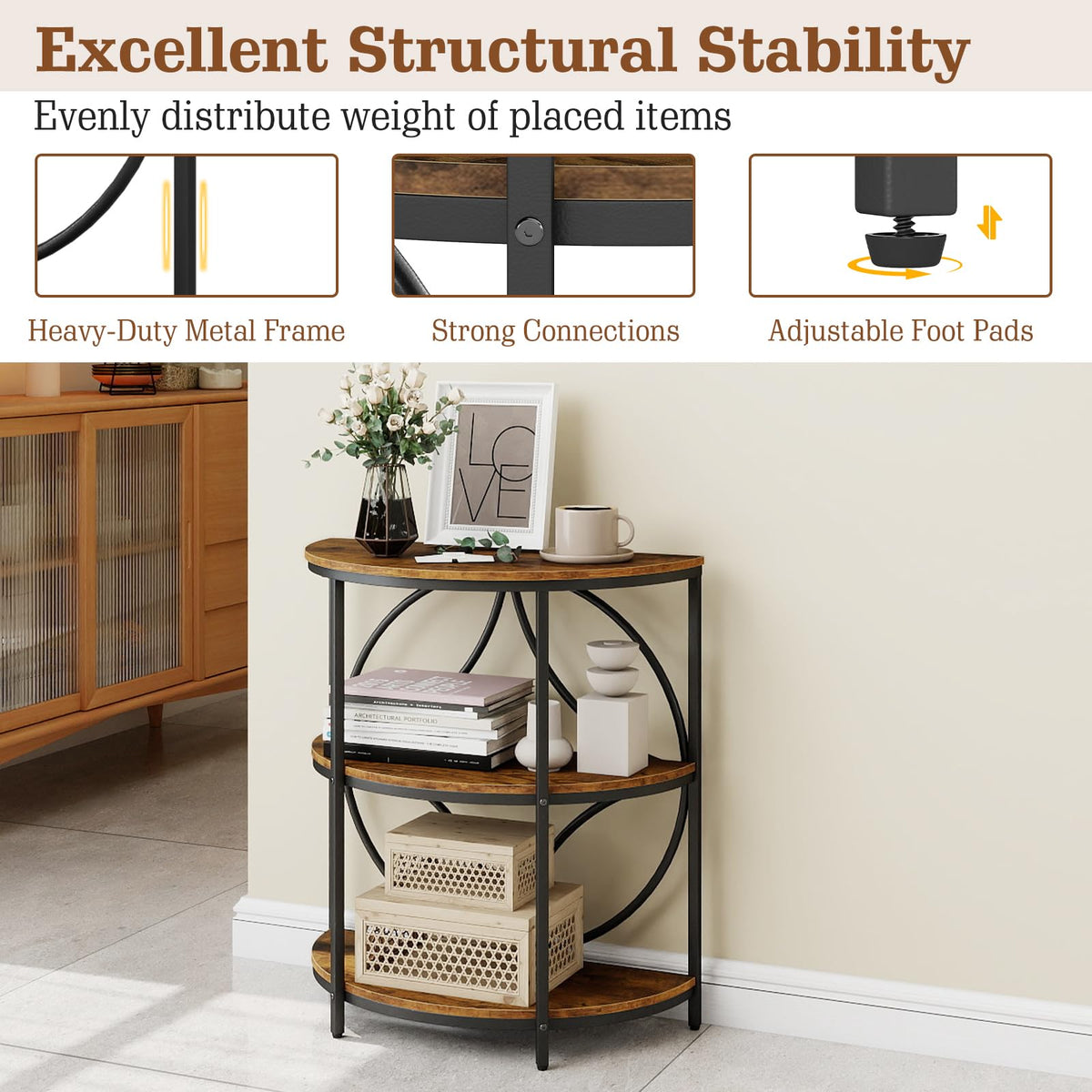 Goflame Half Round End Table 3-Tier Narrow Side Table(1/2)