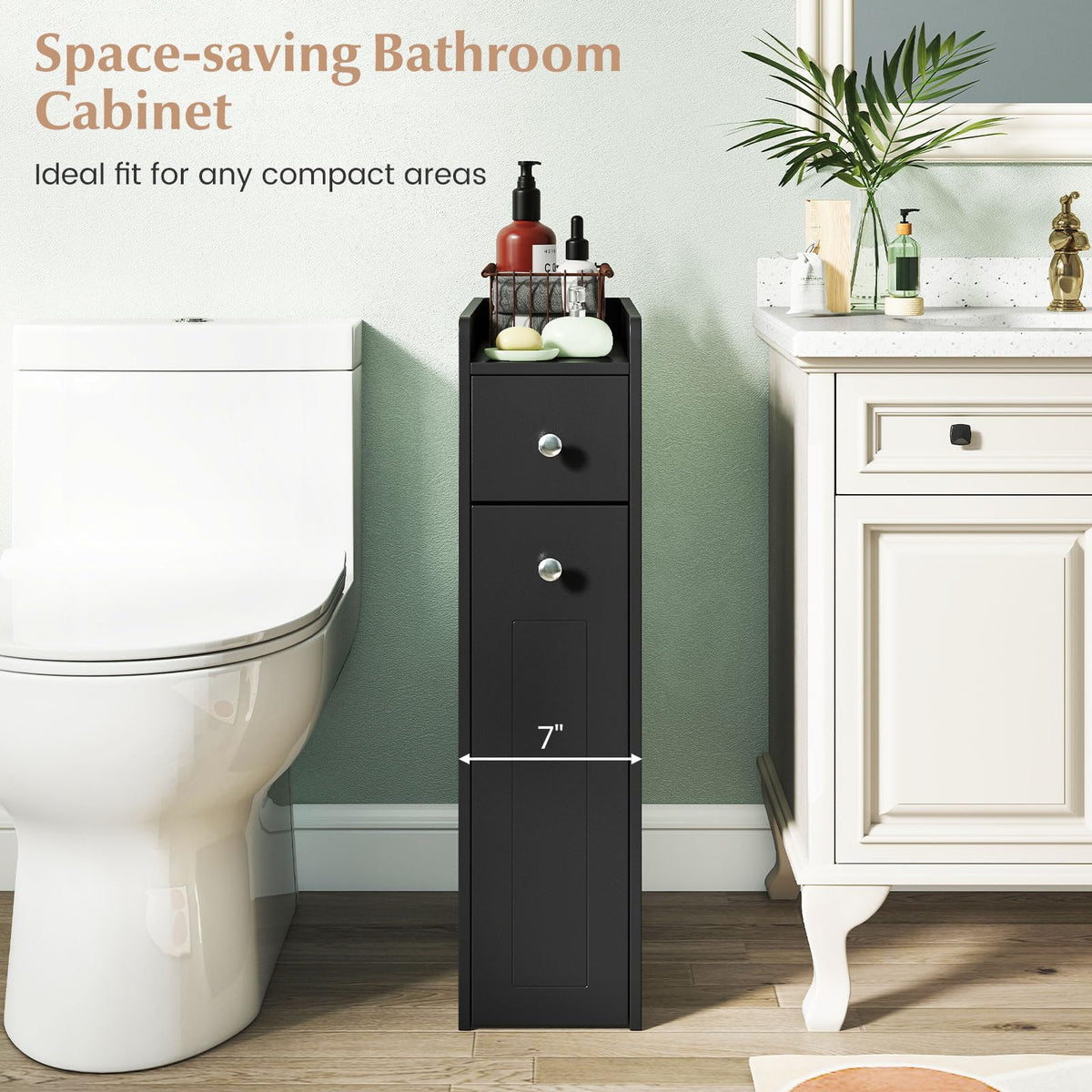 Goflame Slim Bathroom Storage Cabinet for Living Room