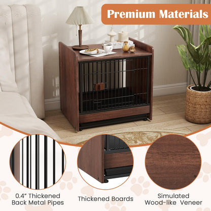 Goflame Dog Crate End Table - Wooden Dog Kennel Furniture with Removable Pull-Out Tray