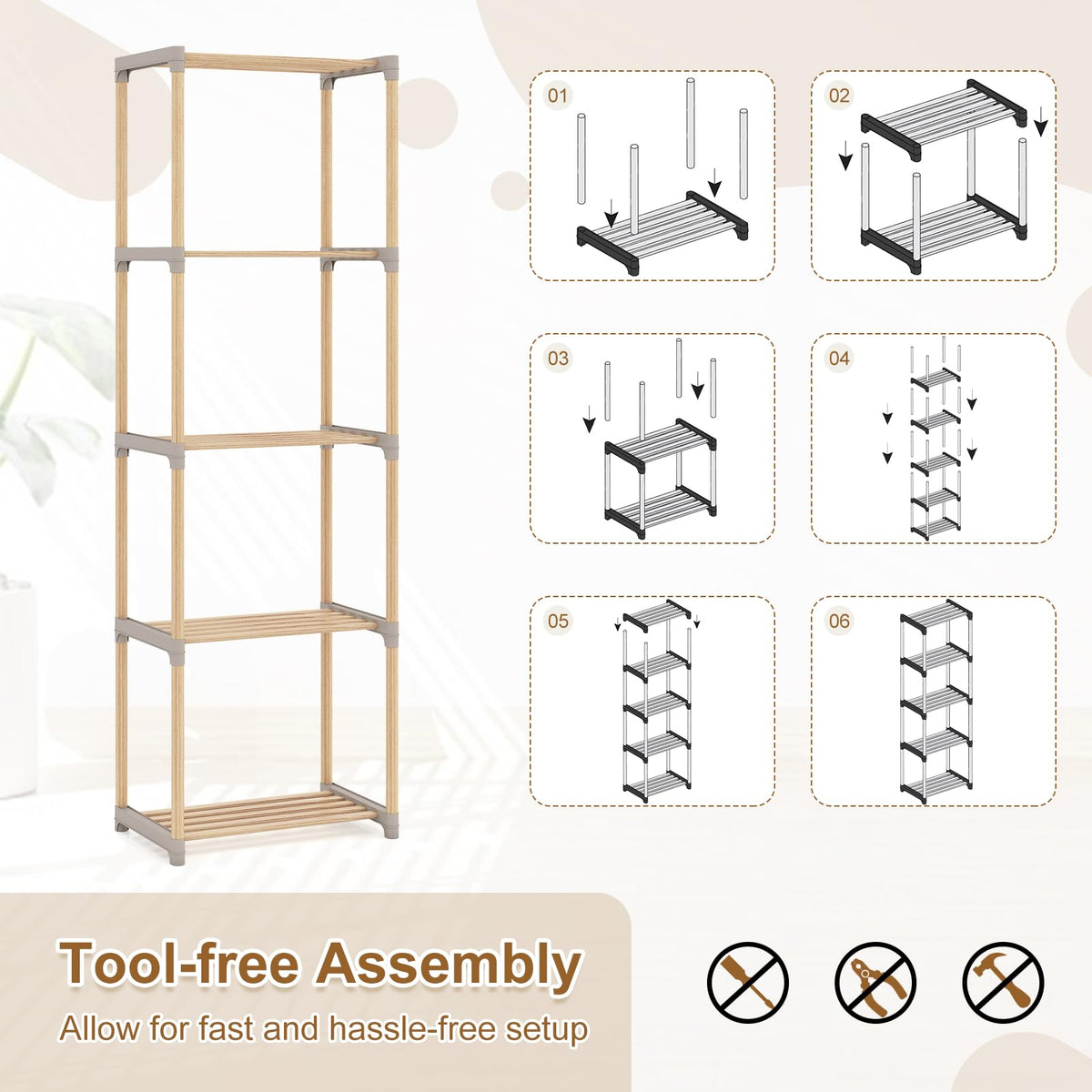 Goflame 5-Tier Bookshelf | Pine Wood Bookcase with Freestanding Storage Organizer