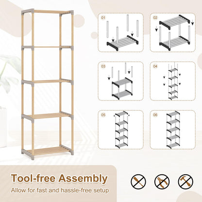 Goflame 5-Tier Bookshelf | Pine Wood Bookcase with Freestanding Storage Organizer