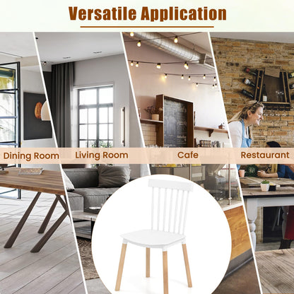 Goflame Set of 4 Windsor Dining Chairs White, Modern Kitchen Chairs w/Spindle Backs & Curved Seats