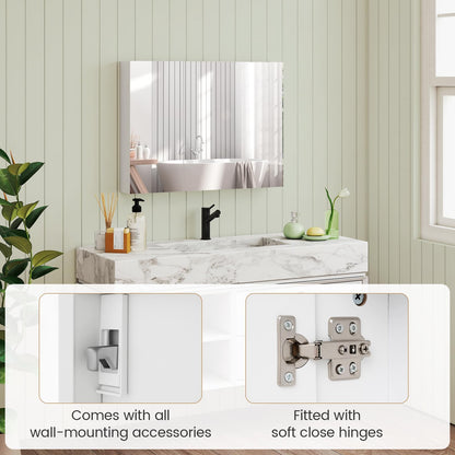 Goflame Wall Mounted Medicine Cabinet with 3 Frameless Mirrored Doors & Mounting Hardware