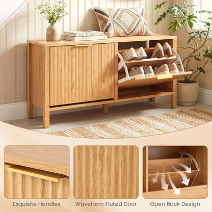 Goflame Shoe Storage Bench with 2 Flip Drawers for Entry Way