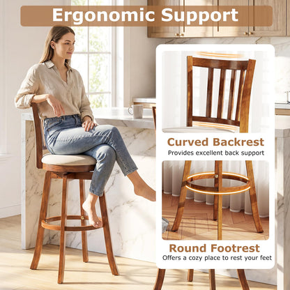 Goflame 30.5" Swivel Bar Stools Set of 2/4 with Rubber Wood Legs & Footrest & Upholstered Seat